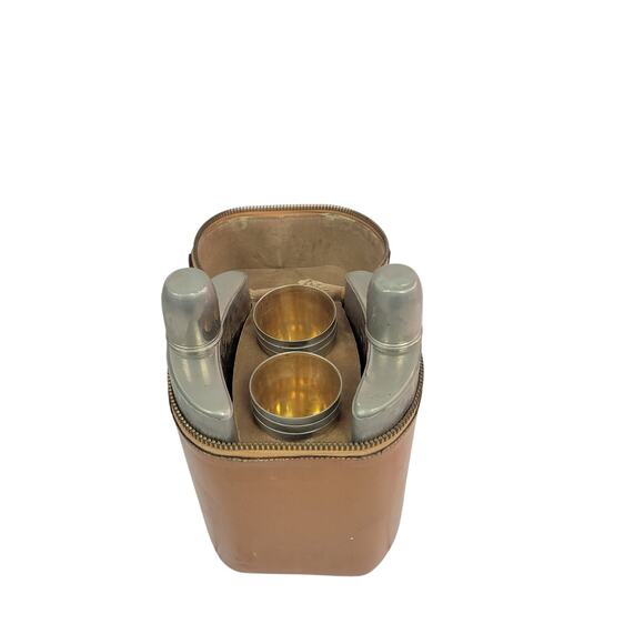 Vintage Travel Bar Set 2 Flask Portable Pub by AHS Germany 6 Shot Glasses - Picture 1 of 15